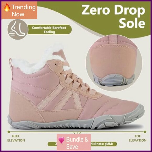 Winter Barefoot Boots Wide Toe Box Zero Drop Sole Warm Lined - Picture 4 of 8